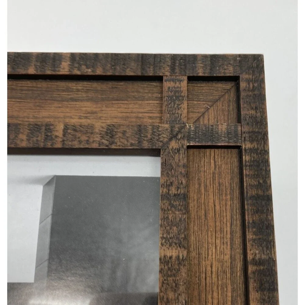 Pair Rustic Dark Brown Wooden Inset Geometric Border Picture Photo Frames 8x10